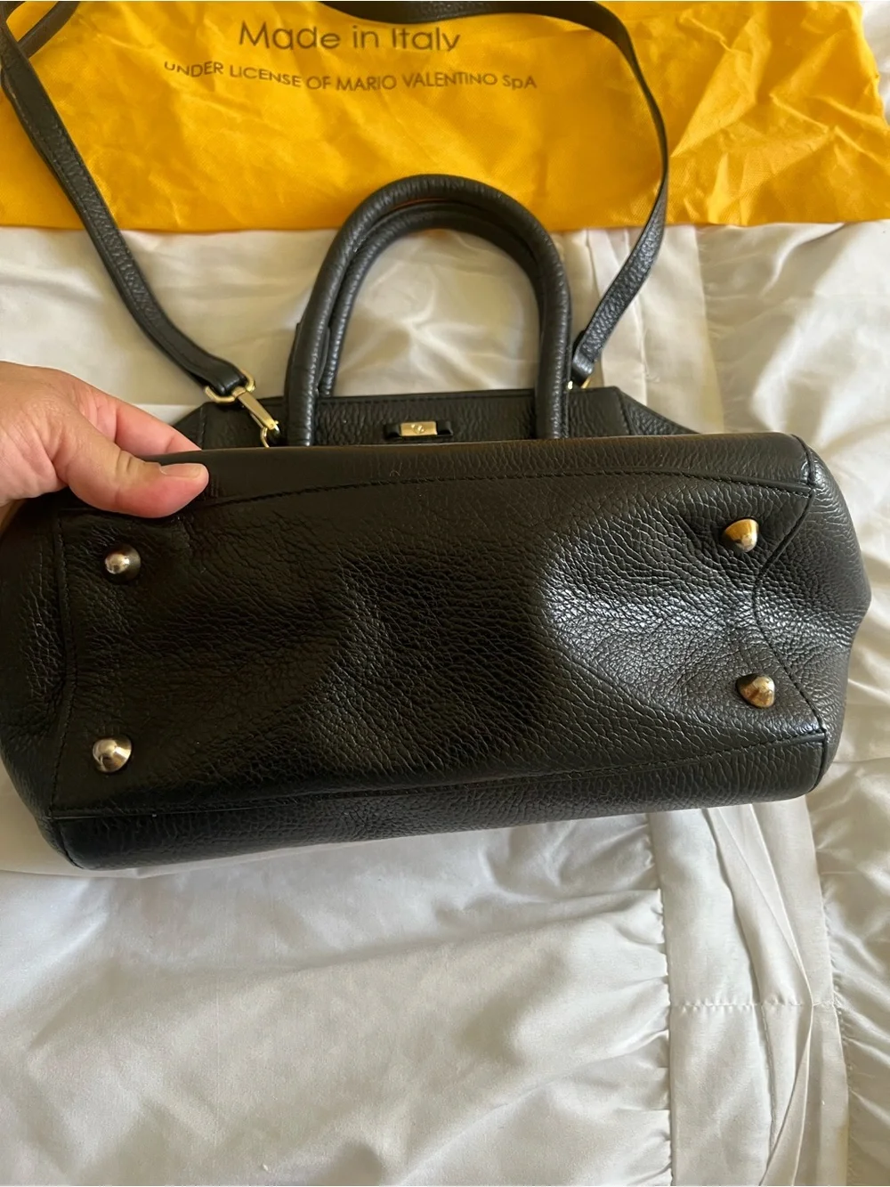 Black Pebbled Leather Top-Handle Bag